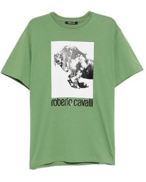 Roberto Cavalli Graphic-Print Cotton T-Shirt - Green