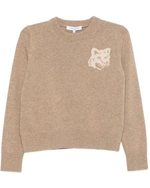 Maison Kitsuné Pull Fox Head En Maille Intarsia - Natural