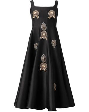 ARAFTU Embellished Square-Neck Midi Dress - Black