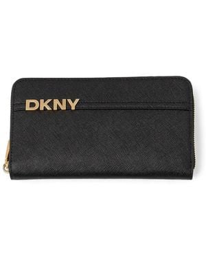 DKNY Logo-Plaque Zip-Around Wallet - Black