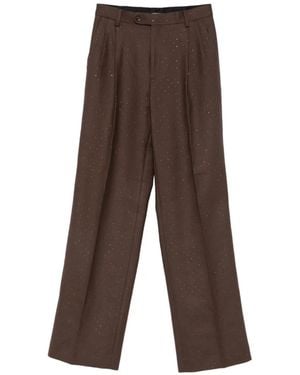 Sandro Crystal-Embellished Pleated Pants - Brown