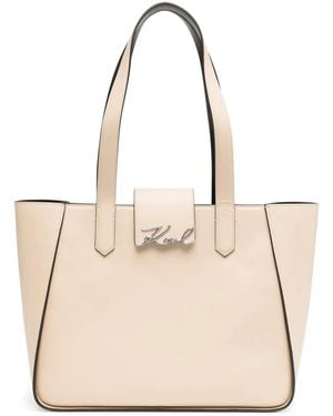 Karl Lagerfeld Medium Signature Tote Bag - Natural