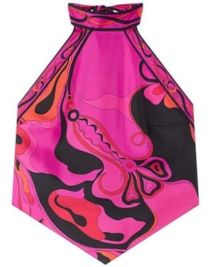 PUCCI Orchidee-Print Silk Top - Pink