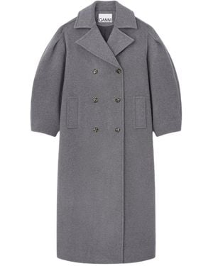 Ganni Balloon-Sleeves Double-Breasted Coat - Grey