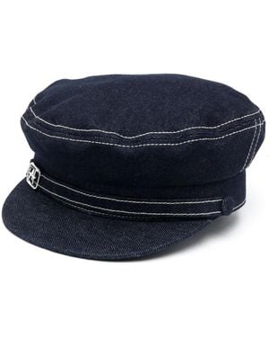 Alberta Ferretti Logo-Plaque Denim Sailor Hat - Blue