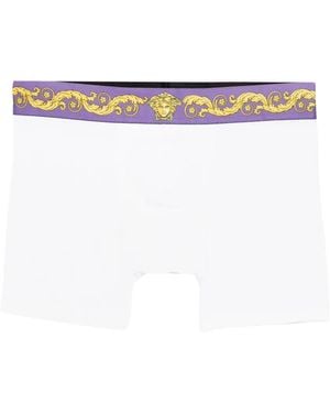 Versace Printed Cotton-Jersey Long Trunks - White