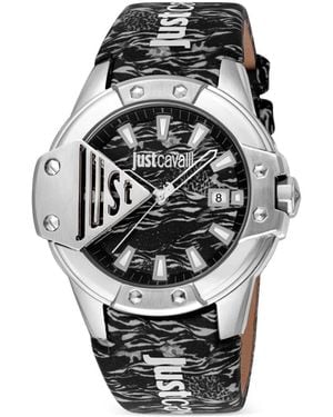 Just Cavalli Scudo Animal-Print 44Mm Watch - Black
