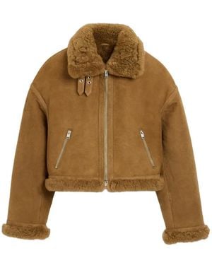 Ami Paris Sheep-Shearling Aviator Jacket - Natural