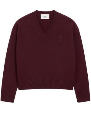 Ami Paris Ami De Coeur Pullover Mit V-Ausschnitt - Rot