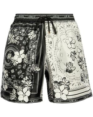 Amiri Bandana Floral Silk Shorts - Black