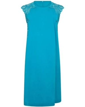 Alberta Ferretti Midikleid Mit Spitzendetail - Blau
