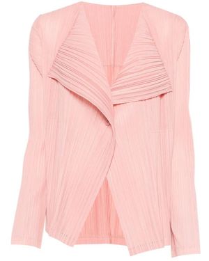 Issey Miyake Pleated Shawl-Collar Jacket - Pink