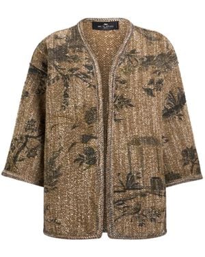 Etro Bouclé Kesa With Flower And Animal Motif - Brown