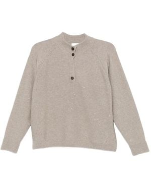 Panicale Sequin-Embellished Button-Fastening Sweater - Natural
