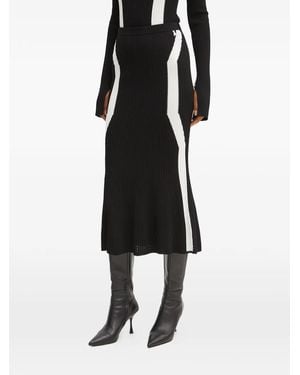 Patrizia Pepe Ribbed Panel Midi Skirt - Black
