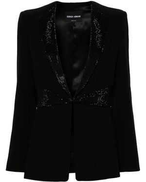 Giorgio Armani Giacca Monopetto In Cady Di Seta Con Dettagli In Strass - Nero