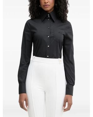 KARL LAGERFELD Logo-Embroidered Chest-Pocket Shirt - Black