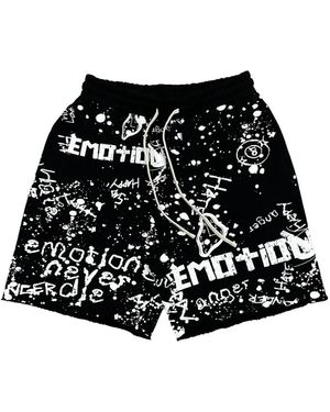 Mixed Emotions Graffiti-Print Drawstring-Fastening Track Shorts - Black
