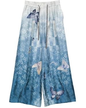 Pierre Louis Mascia Butterfly-Print Palazzo Trousers - Blue