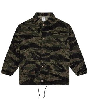 South2 West8 Skull Quilting Camo-Print Jacket - Black