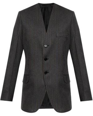 Jil Sander Pinstriped Collarless Fitted Blazer - Black