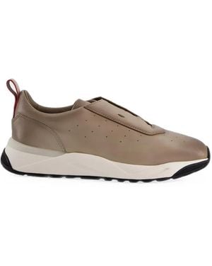 Santoni New Leas Perforated-Detailing Leather Sneakers - Gray