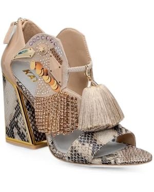 Kat Maconie Embellished Snakeskin-Effect Sandals - Natural