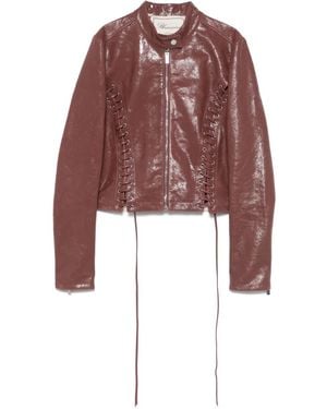 Blumarine Cracked-Effect Leather Jacket - Red