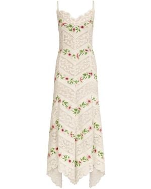 Oscar de la Renta Chiné Gestreepte Katoenen Popeline Jurk Met Hibiscus-Detail - Wit