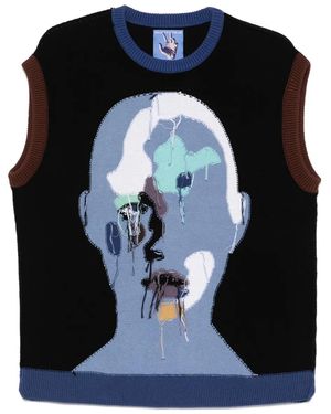 Kidsuper Reverse Knit Patchwork Face Vest - Black