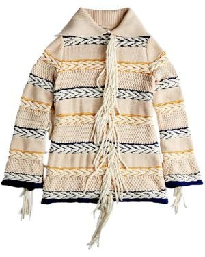 Tod's Striped Fringed Cardigan - White