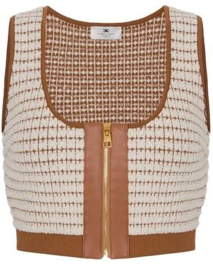 Elisabetta Franchi Chenille Zip-Up Crop Top - Brown