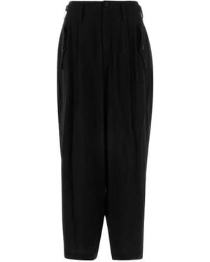 Y's Yohji Yamamoto Pleated Wide-Leg Trousers - Black