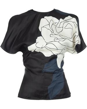Victoria Beckham Floral-Print Gathered Top - Blue