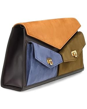 Ferragamo Gancini Panelled Clutch Bag - Blue