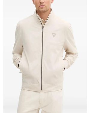 Guess Logo-Plaque Zip-Front Jacket - Natural