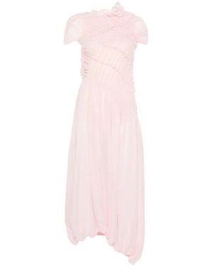 Magda Butrym Ruched Ruffled-Trim Midi Dress - Pink
