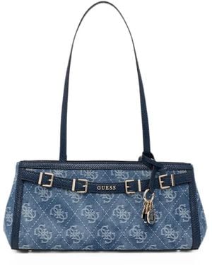 Guess Monogram-Print Denim Tote Bag - Blue