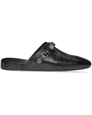 Balenciaga Cagole Leren Slippers - Zwart
