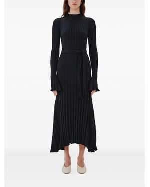 Another Tomorrow Long Ribbed-Knit Flared Dress - Blue