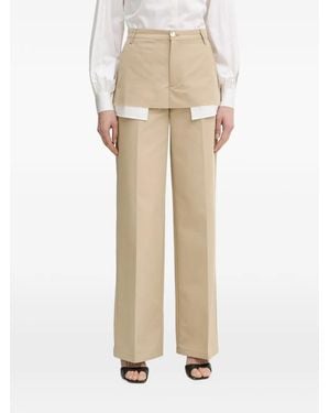 Silvian Heach Layered-Detail Straight-Leg Trousers - Natural