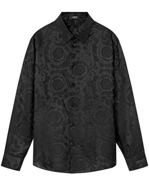 Versace Jacquard Silk-Blend Regular Shirt - Black