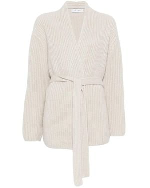 Liska Belted Ribbed-Knit Cardigan - White