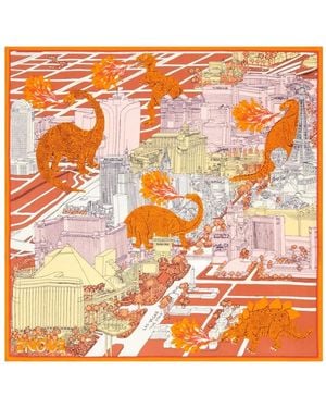 Inoui Edition Vegas Dinosaur Printed Silk Scarf - Orange