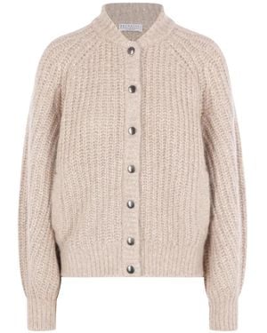 Brunello Cucinelli Sequin-Embellished Ribbed Cardigan - Natural