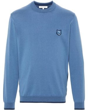 Maison Kitsuné Signature Fox-Motif Knitted Jumper - Blue