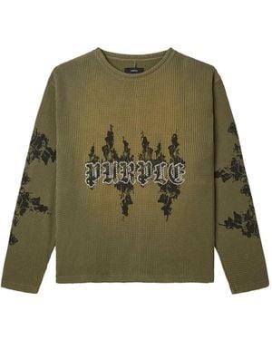 Purple Brand Flames Waffle-Knit Sweater - Green