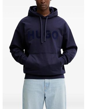 HUGO Reflective Logo-Print Hoodie - Blue