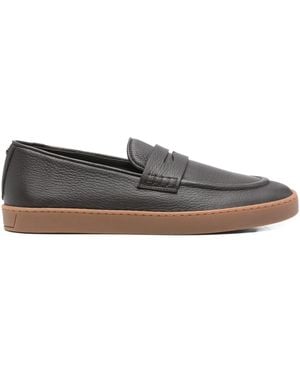 Canali Textured Strap Leather Loafers - Gray