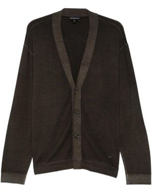 Emporio Armani V-Neck Virgin-Wool Cardigan - Black